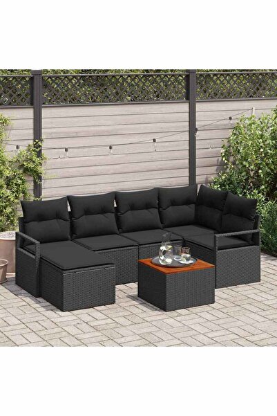 vidaxl Set de canapele pentru gradina cu perna 7 pcs Negru poliratan