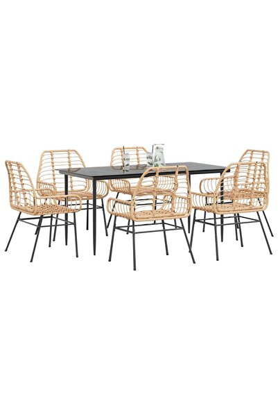 vidaxl Set de sufragerie de gradina 7 piese sticla maro din poli ratan