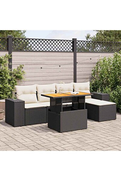 vidaxl Set mobilier de gradina cu perne, 6 piese, negru, poliratan