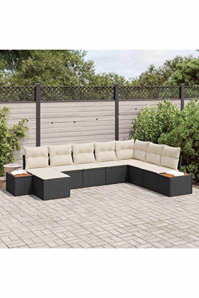 vidaxl Set de canapele pentru gradina cu perna 8 pcs Negru Rattan poli