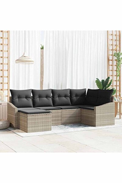 vidaxl Set de canapea cu perna 6 pcs Gri deschis poliratan