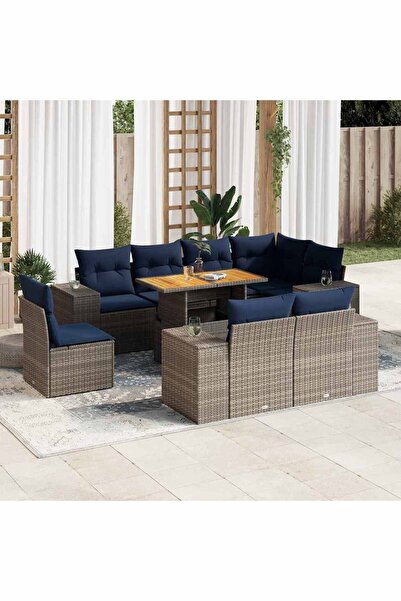 vidaxl Set canapele de gradina, 9 piese, cu perne, gri, poliratan