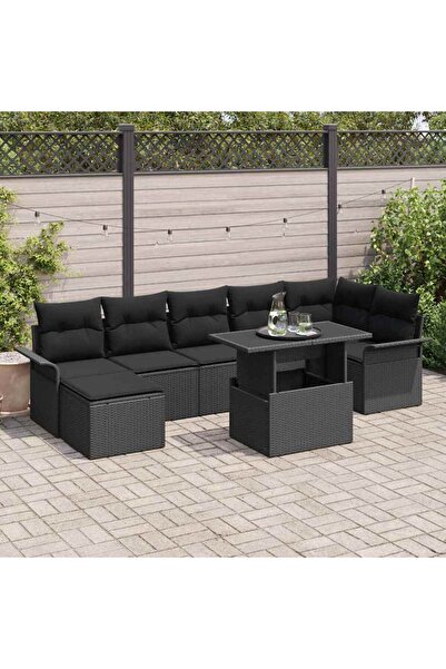 vidaxl Set de canapele pentru gradina cu perna 8 pcs Negru Rattan poli