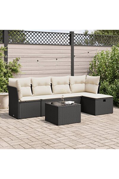 vidaxl Set mobilier de gradina cu perne, 6 piese, negru, poliratan
