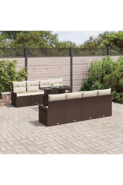 vidaxl Set de canapele pentru gradina cu perna 9 pcs Maro Rattan poli