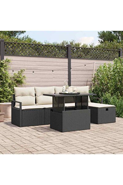 vidaxl Set de canapele pentru gradina cu perna 6 pcs Negru Rattan poli