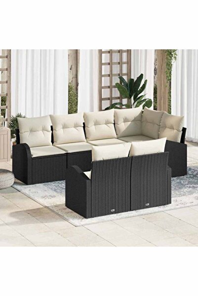 vidaxl Set de canapele pentru gradina 7 pcs Negru È™i Alb poliratan