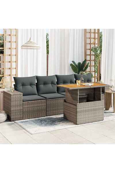 vidaxl Set canapea de gradina cu perne, 5 piese, gri, poliratan