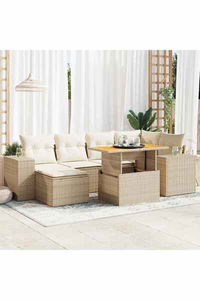 vidaxl Set canapele de gradina, 7 piese, cu perne, bej, poliratan
