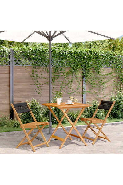 vidaxl Set mobilier bistro, 3 piese, negru, polipropilena lemn masiv