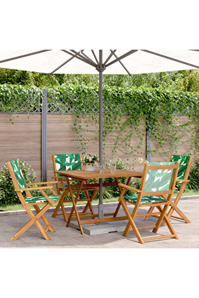 vidaxl Set mobilier de gradina 5 piese textil model frunze/lemn masiv