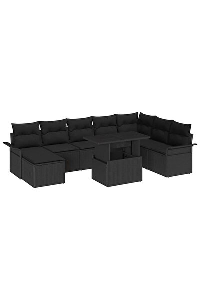 vidaxl Set de canapele pentru gradina cu perna 9 pcs Negru