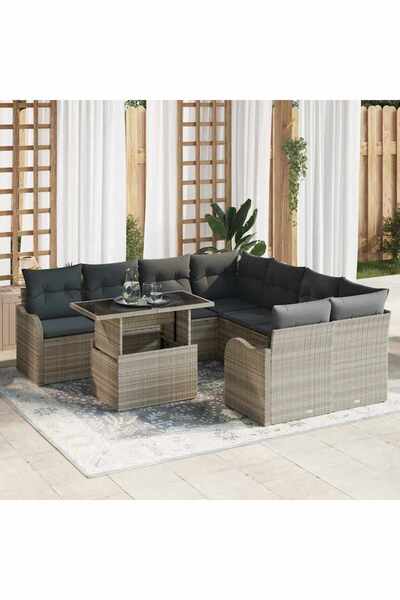 vidaxl Set de canapele pentru gradina 9 pcs Gri deschis Rattan poli