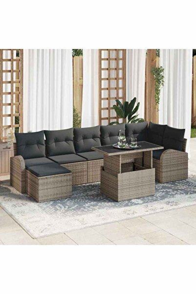 vidaxl Set de canapele pentru gradina cu perna 8 pcs Gri Rattan poli