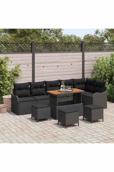 vidaxl Set de canapele pentru gradina cu perna 10 pcs Negru poliratan