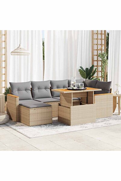 vidaxl Set canapele gradina cu perne 7 piese bej poliratan/lemn acacia