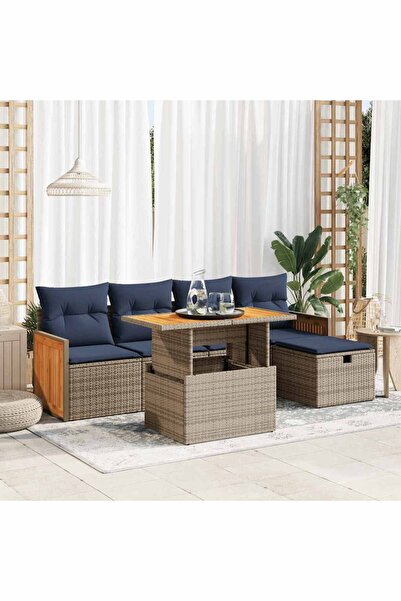 vidaxl Set mobilier gradina cu perne 6 piese gri poliratan/lemn acacia