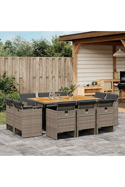 vidaxl Set mobilier de gradina cu perne, 11 piese, gri, poliratan