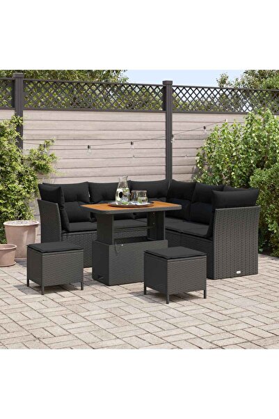 vidaxl Set de canapele pentru gradina 8 pcs Negru poliratan