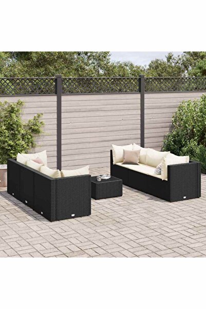 vidaxl Set mobilier de gradina cu perne, 7 piese, negru, poliratan