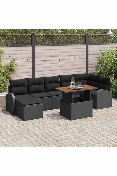 vidaxl Set de canapele pentru gradina 8 pcs Negru Rattan poli