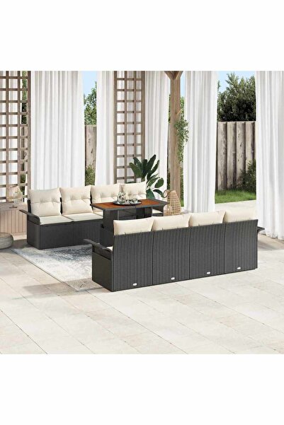 vidaxl Set de canapele pentru gradina 9 pcs Negru Rattan poli