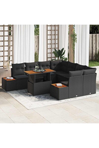 vidaxl Set de canapele pentru gradina 9 pcs Negru Rattan poli