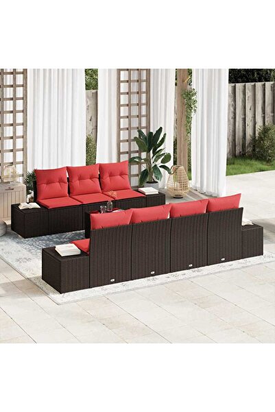 vidaxl Set de canapele pentru gradina cu perna 8 pcs Maro poliratan