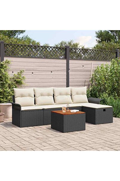vidaxl Set de canapele pentru gradina cu perna 6 pcs Negru Rattan poli