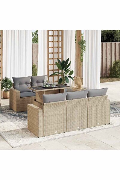 vidaxl Set canapele de gradina cu perne, 6 piese, bej, poliratan