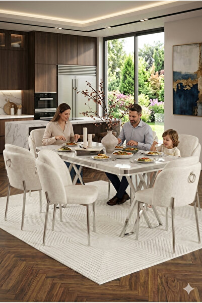 DEREN HOME Esla Gümüş Serisi 80x130 Mdf Sabit Masa Metal Ayak +6 Silinebilir ...