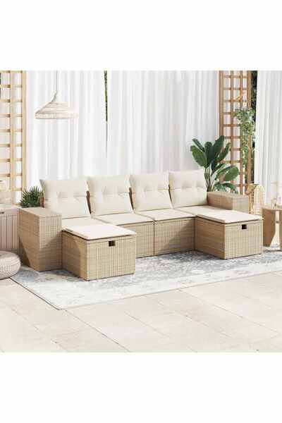 vidaxl Set canapele de gradina cu perne, 6 piese, bej, poliratan