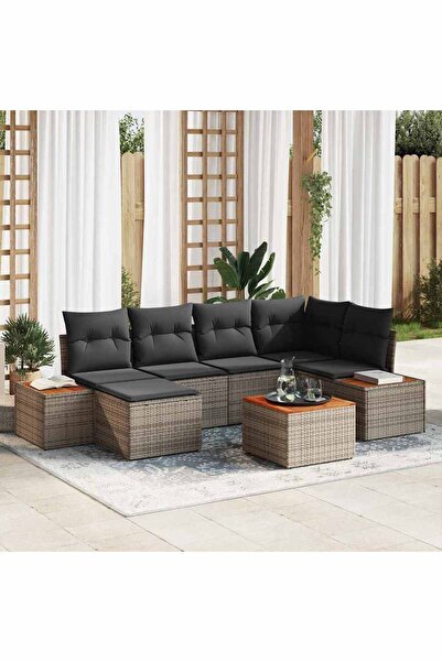 vidaxl Set de canapele pentru gradina cu perna 7 pcs Gri poliratan