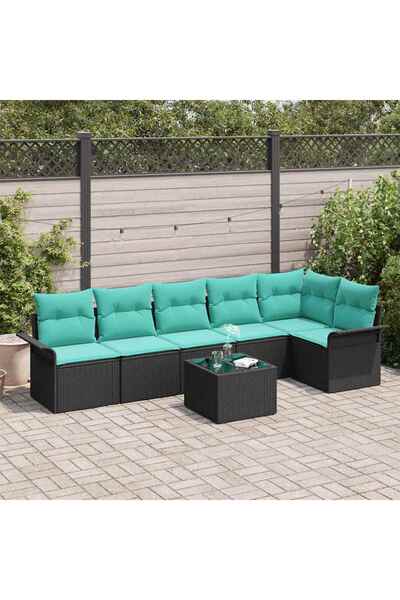 vidaxl Set de canapele pentru gradina cu perna 7 pcs Negru Rattan poli