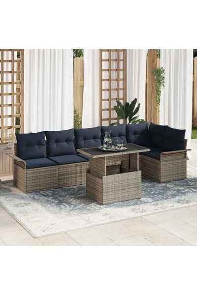vidaxl Set de canapele pentru gradina cu perna 7 pcs Gri Rattan poli