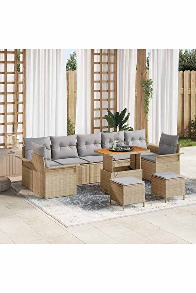 vidaxl Set de canapele pentru gradina cu perna 10 pcs Bej poliratan
