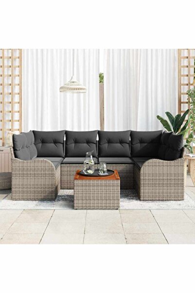 vidaxl Set de canapele pentru gradina cu perna 7 pcs Gri poliratan