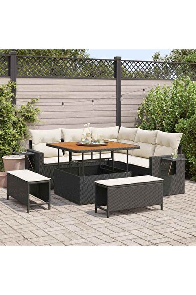 vidaxl Set de canapele pentru gradina cu perna 8 pcs Negru poliratan