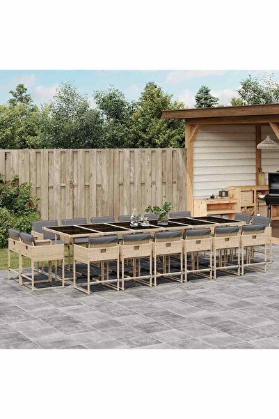 vidaxl Set mobilier gradina cu perne, 17 piese bej combinat poliratan