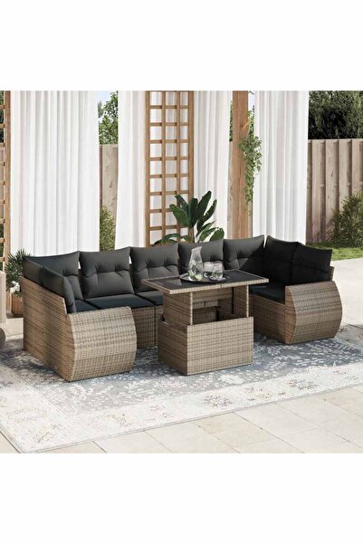 vidaxl Set canapele de gradina cu perne, 8 piese, gri, poliratan