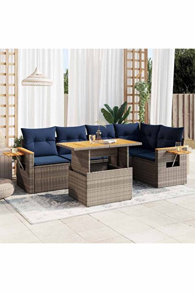 vidaxl Set mobilier gradina cu perne 6 piese gri poliratan/lemn acacia