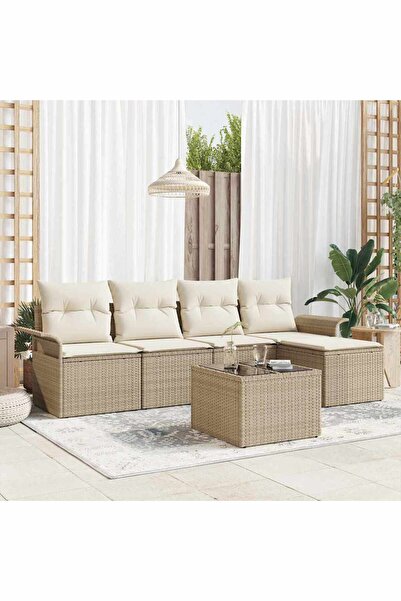 vidaxl Set de canapele pentru gradina cu perna 6 pcs Bej poliratan
