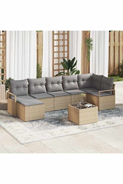vidaxl Set de canapea cu perna 8 pcs Bej poliratan