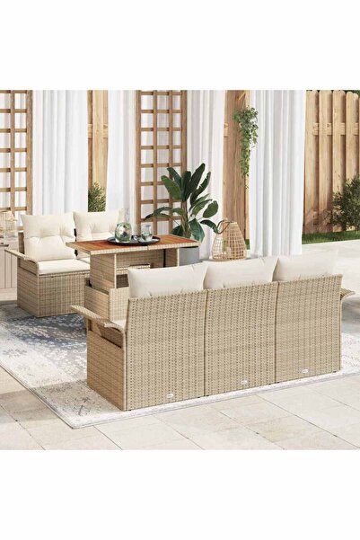 vidaxl Set de canapele pentru gradina 6 pcs Bej Rattan poli