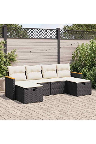 vidaxl Set mobilier de gradina cu perne, 6 piese, negru, poliratan