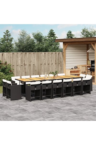 vidaxl Set mobilier de gradina cu perne, 17 piese, negru, poliratan