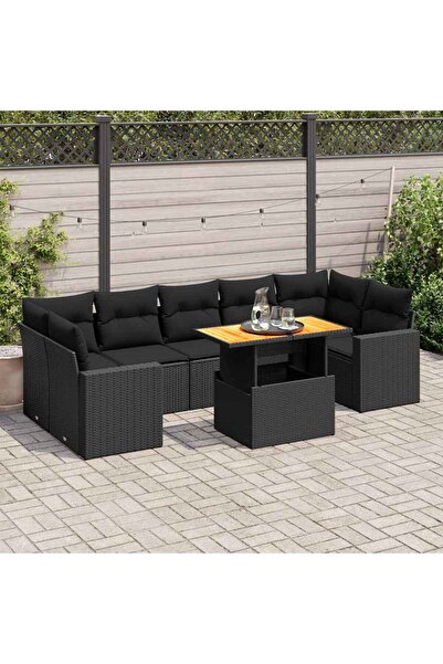 vidaxl Set mobilier de gradina cu perne, 8 piese, negru, poliratan