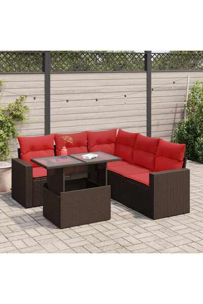 vidaxl Set canapele de gradina cu perne, 6 piese, maro, poliratan
