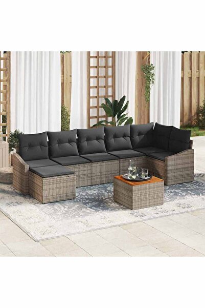 vidaxl Set de canapele pentru gradina cu perna 8 pcs Gri poliratan