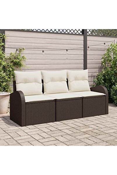vidaxl Set de canapele pentru gradina 3 pcs maro È™i alb Rattan poli